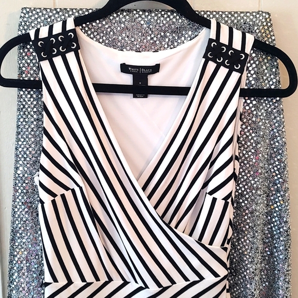 STRIPED Black and White GEOMETRIC SHEATH DRESS BHWM SIZE 0 - Picture 1 of 9
